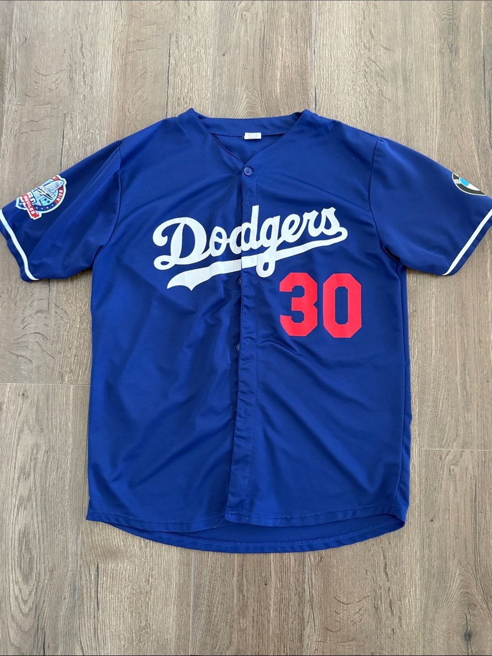 Dodgers Blue Team Baseball Jersey with Red Number 30